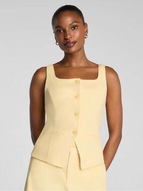 SPANX Cotton Linen button down vest in sunbeam